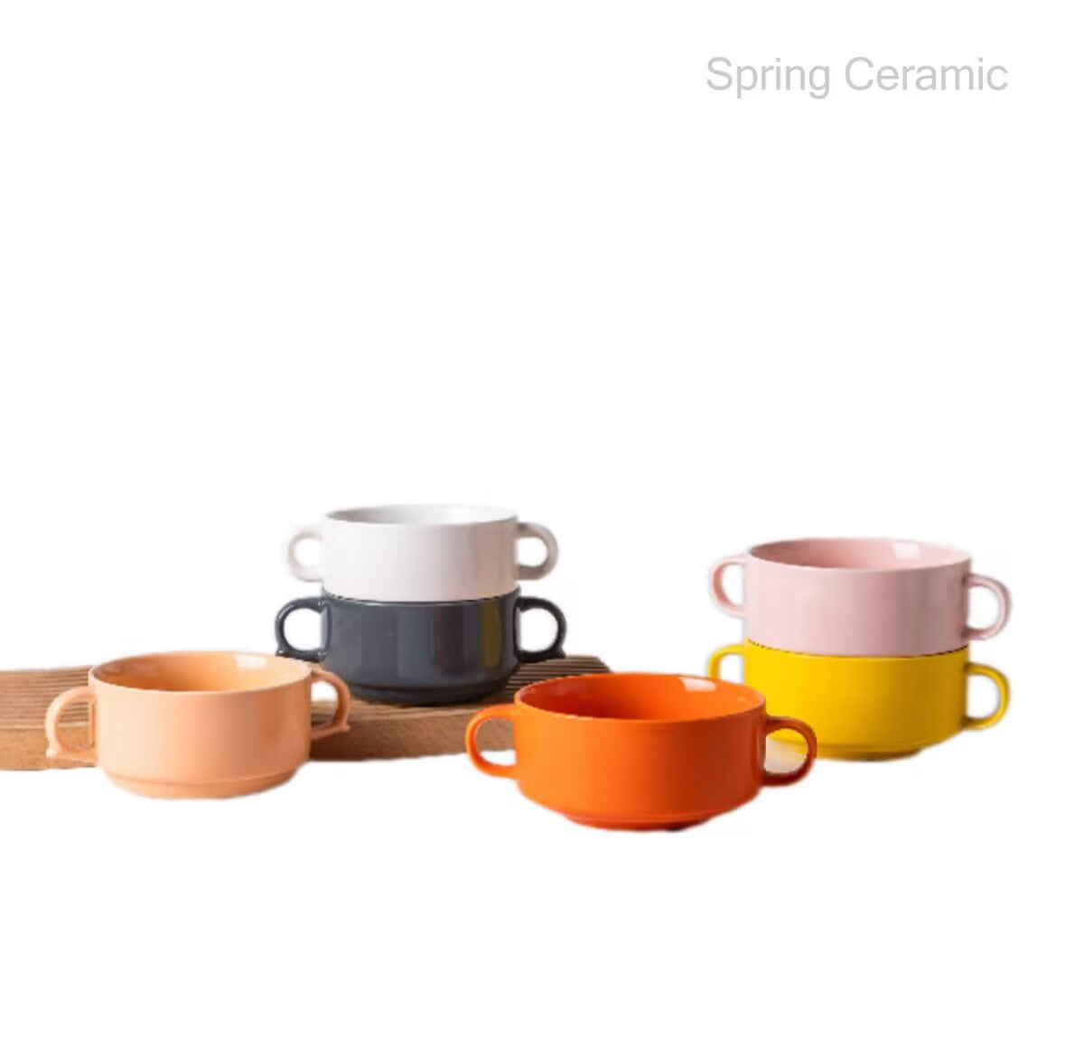 Color glazed double ear soup bowl ,pet bowls - SPRING CERAMIC