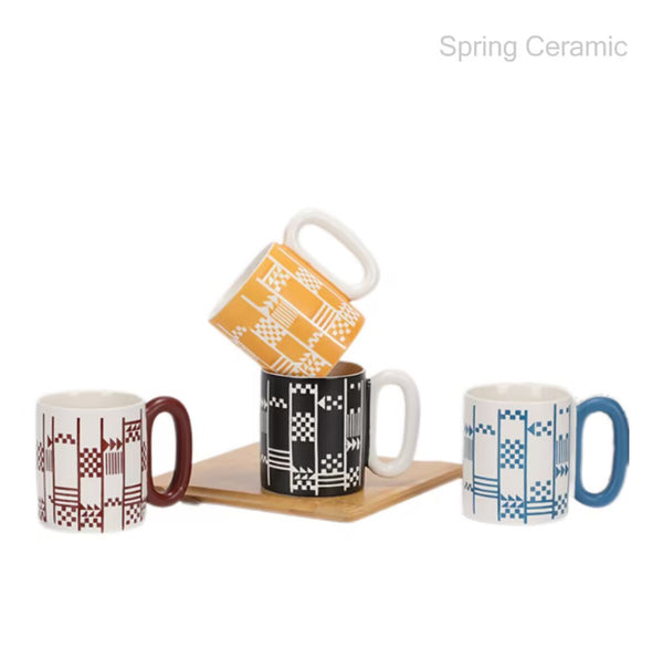 400ml geometric mug with 4 different design - SPRING CERAMIC