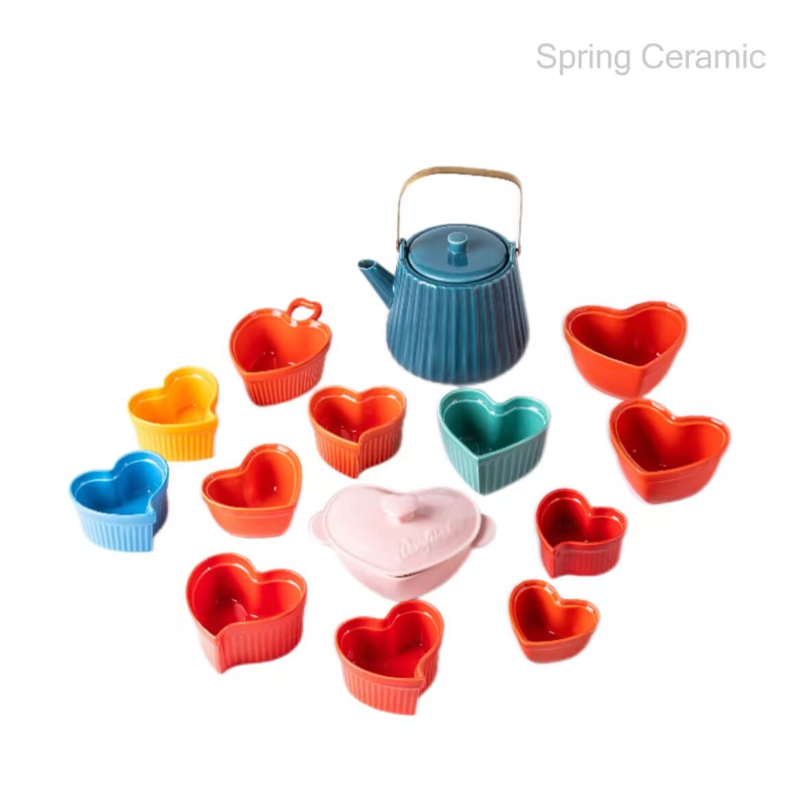 Heart shape saucers and tea pot set - SPRING CERAMIC