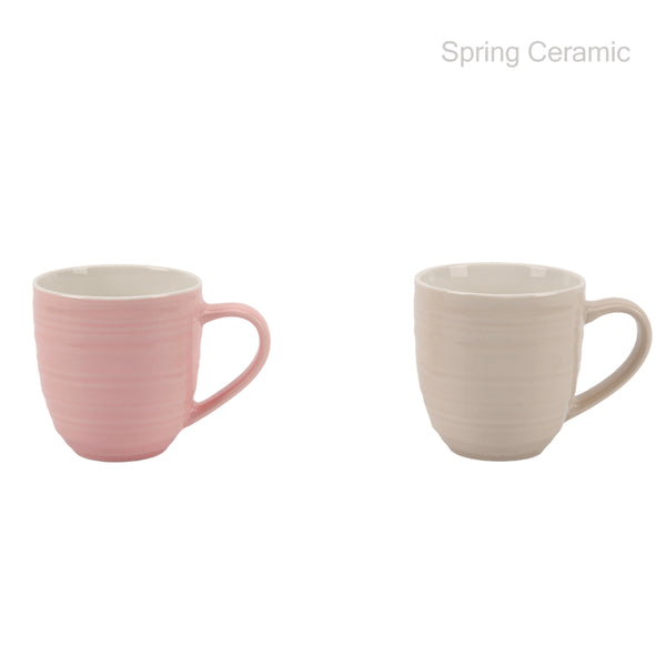 Spring Ceramic Striped Textured Contrast Color Ceramic Mugs (Pink & Beige)