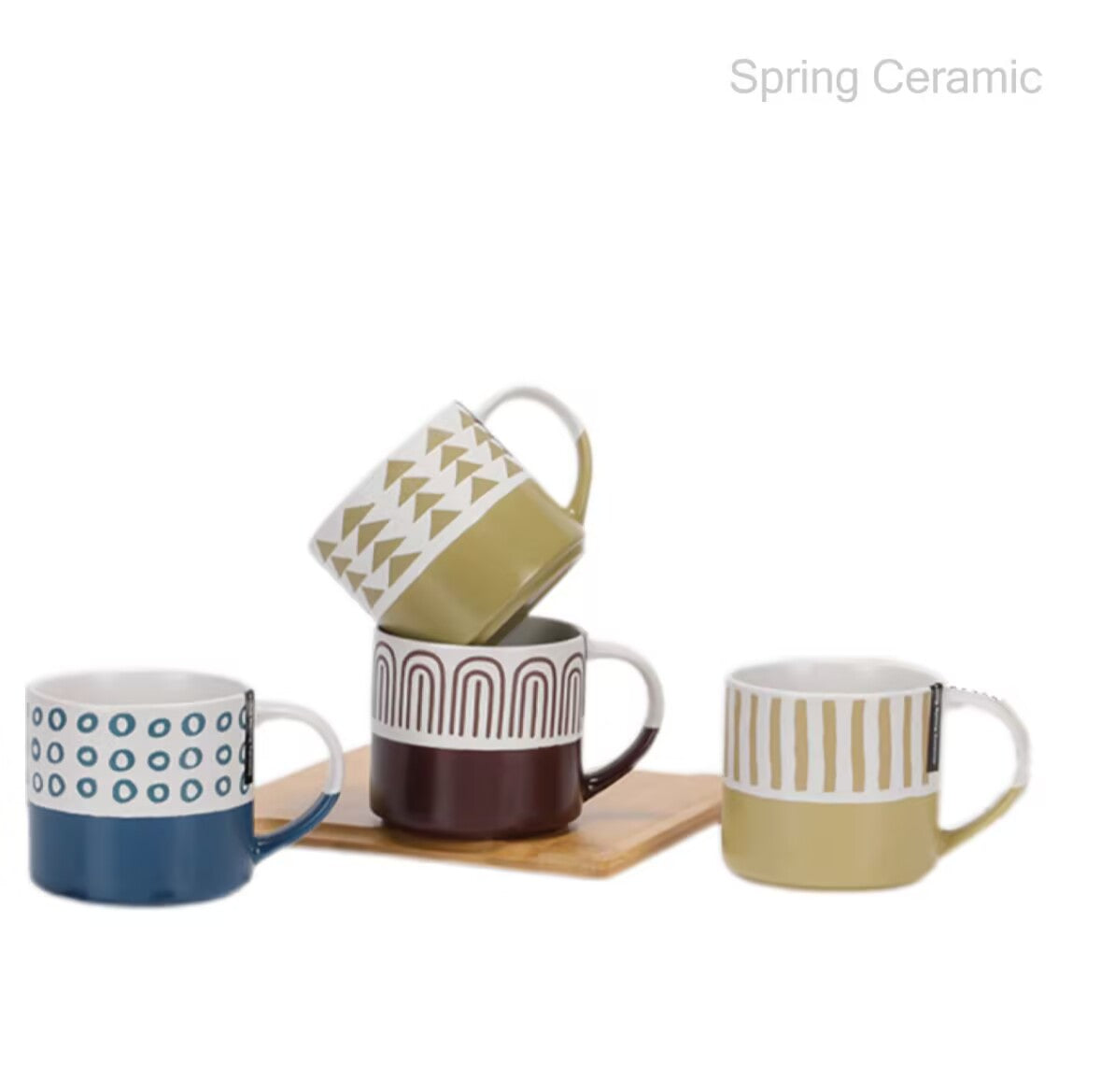400ml geogratry mug with four differents design - SPRING CERAMIC