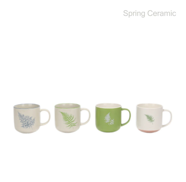 425ml ceramic round bottomed mug with plant design