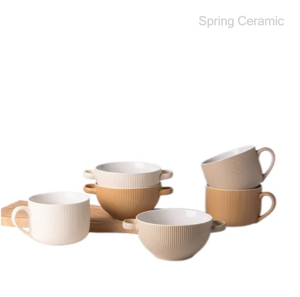 Embossed design double ear bowl - SPRING CERAMIC