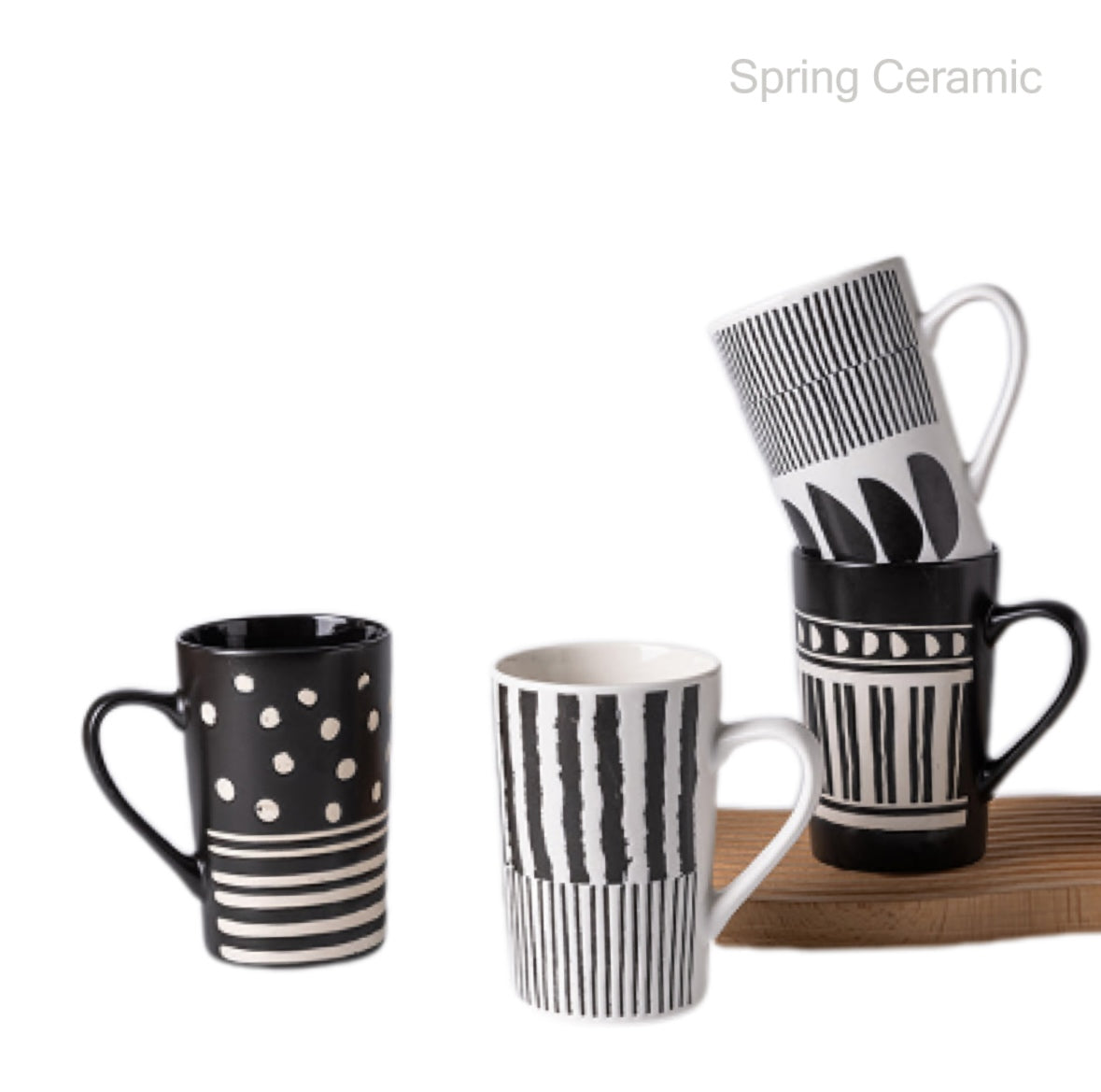 White and black big capacity silk design mug - SPRING CERAMIC