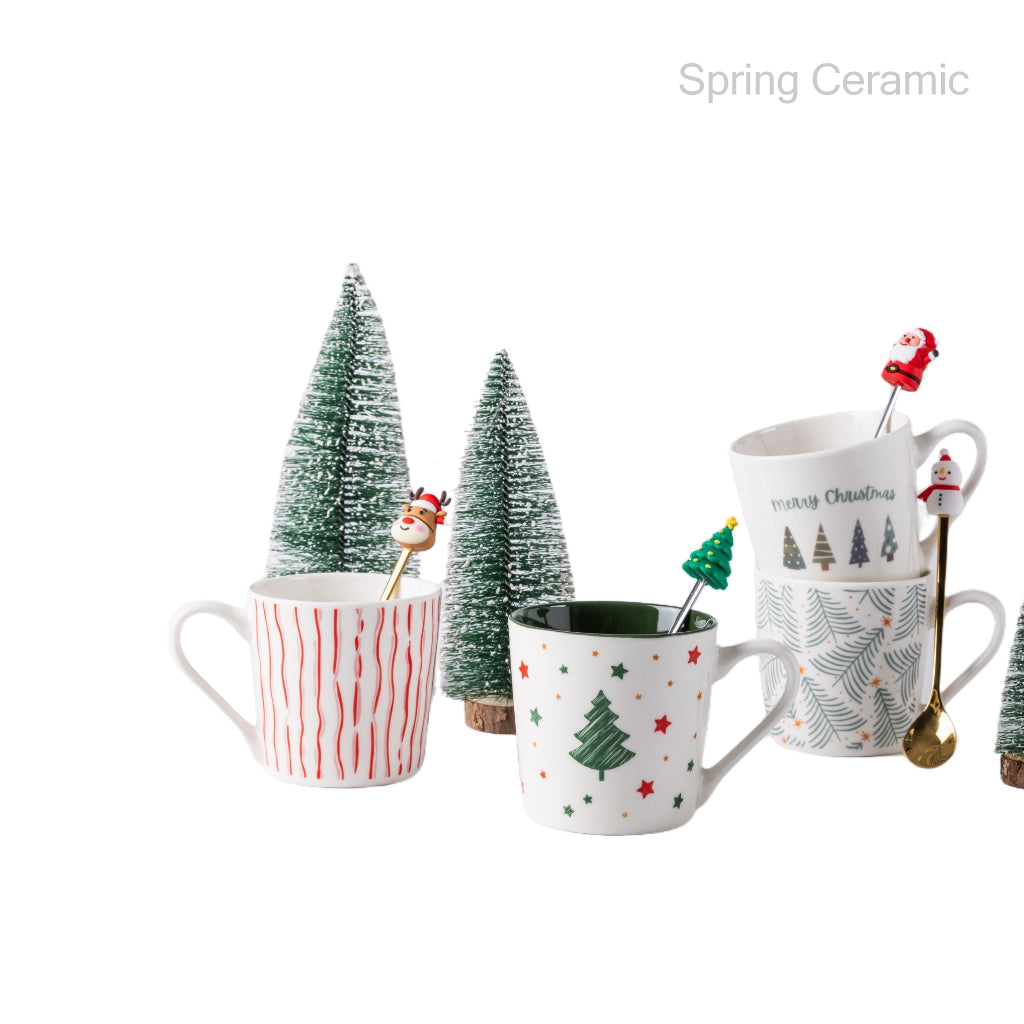 Christmas design mug with food grade spoon - SPRING CERAMIC