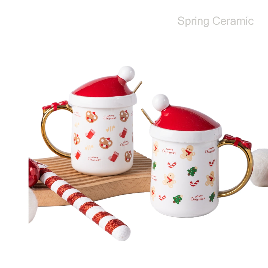Christmas design mug with cover and  electroplate handle - SPRING CERAMIC