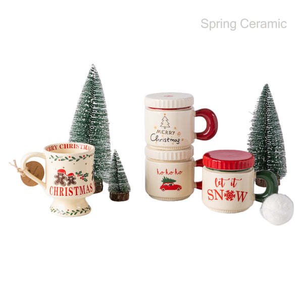 Christmas design coffee mug with lid - SPRING CERAMIC