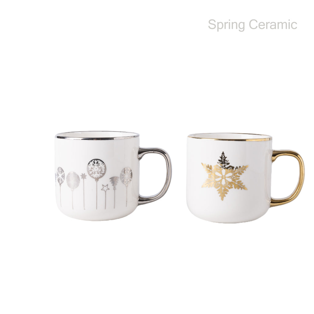 Electroplate rim and handle with Christmas snowflake design mug - SPRING CERAMIC