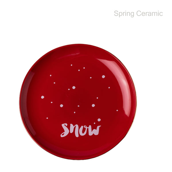 Color glazed Christmas plate with real gold rim - SPRING CERAMIC