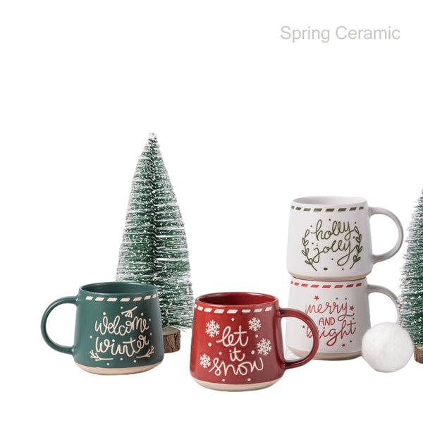 Christmas color glazed silk design mug with rough bottom - SPRING CERAMIC