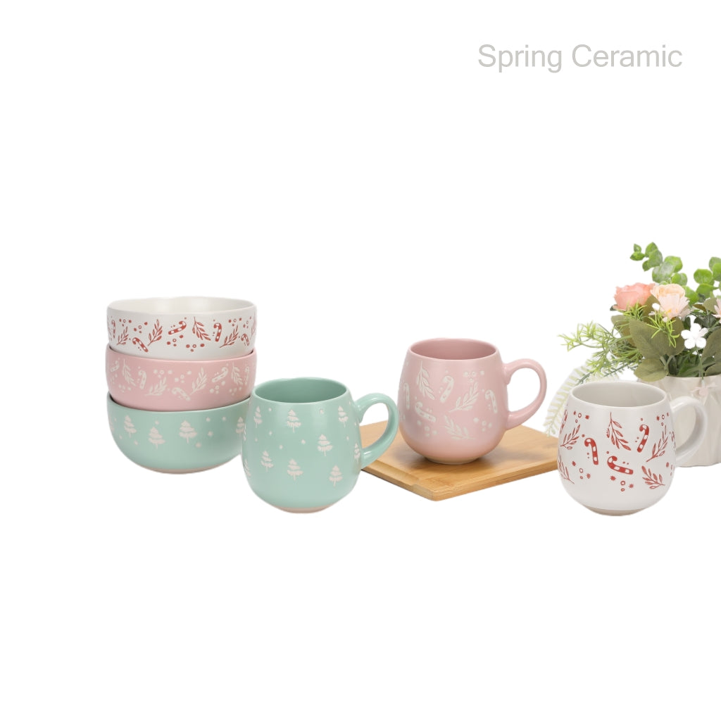 "Christmas series" ceramic set 500ml mug , 650ml bowl - SPRING CERAMIC